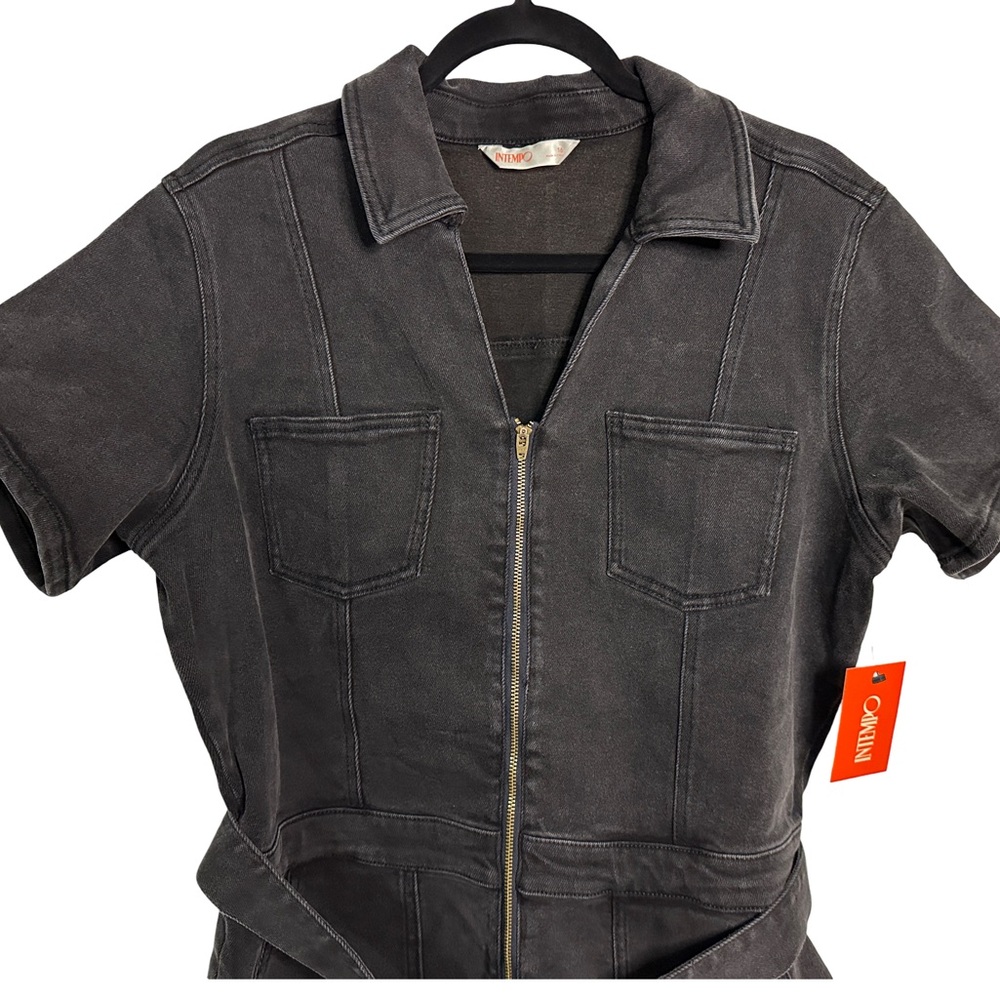 Women’s Intempo Black Washed Belted Denim Jumpsuit Size 16 NWT - Picture 4 of 14